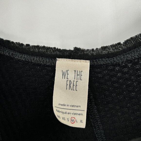 FREE PEOPLE We The Free Black Waffle Knit Oversized Boho Thermal Shirt Medium - Picture 6 of 7